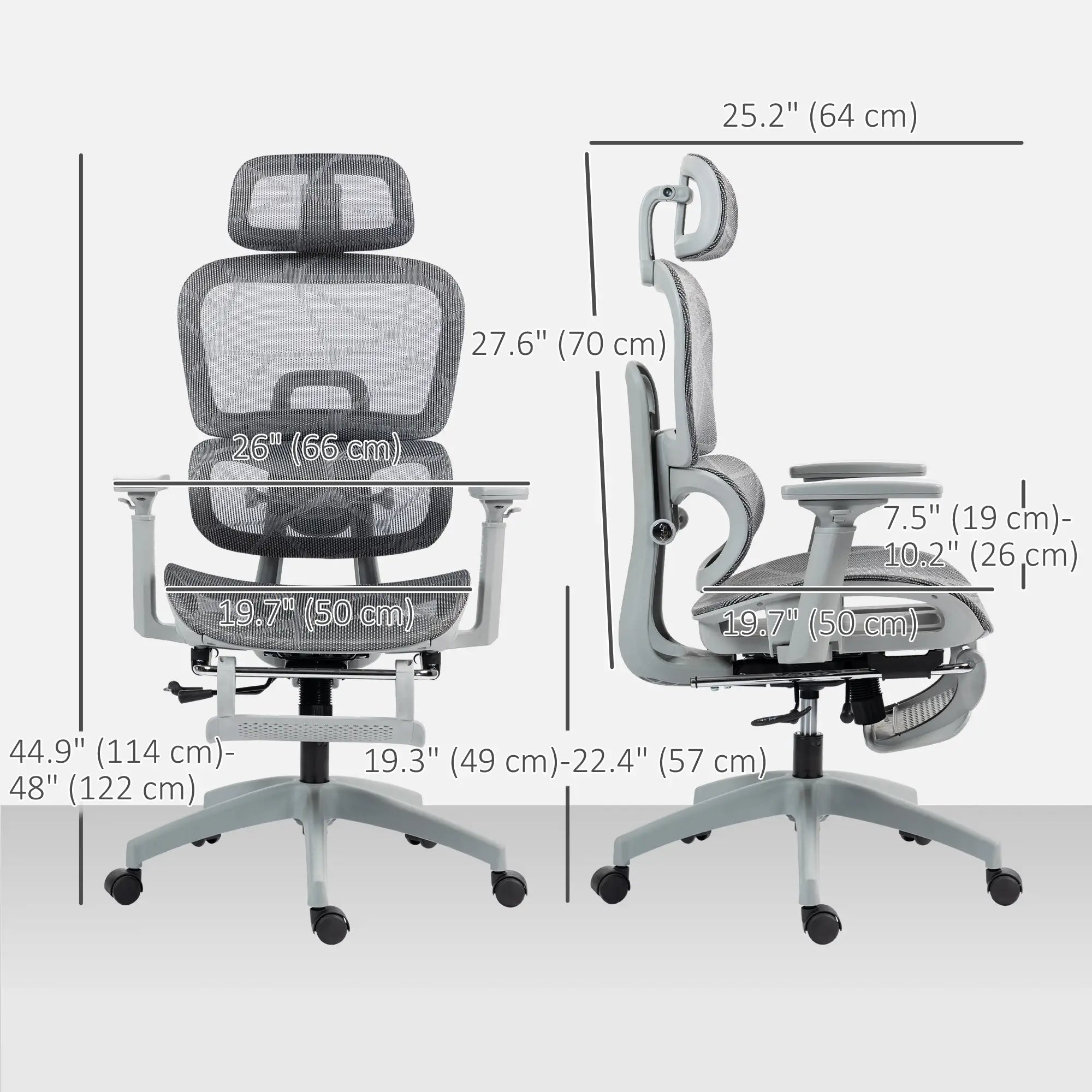 Mesh Office Chair, 3D Armrest, High Back, Lumbar Support, 135° Recline, Adjustable Headrest, Grey Executive & Manager Chairs at Gallery Canada