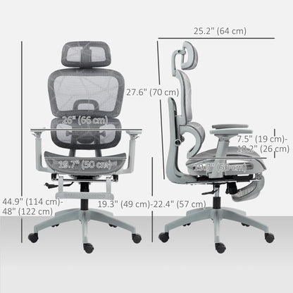 Mesh Office Chair, 3D Armrest, High Back, Lumbar Support, 135° Recline, Adjustable Headrest, Grey Executive & Manager Chairs at Gallery Canada