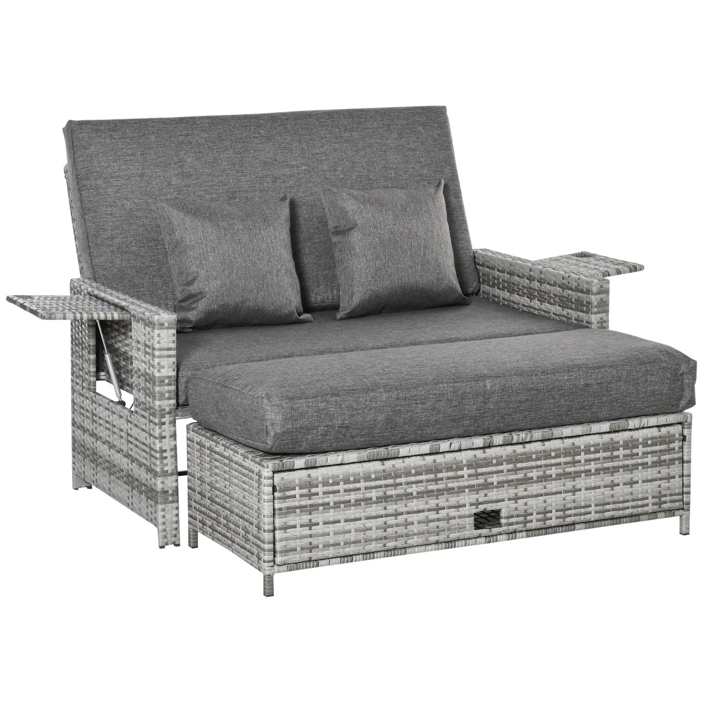 2 Piece Rattan Outdoor Daybed, 2 Seater Sofa Set with Footstool, Grey Patio Furniture Sets at Gallery Canada