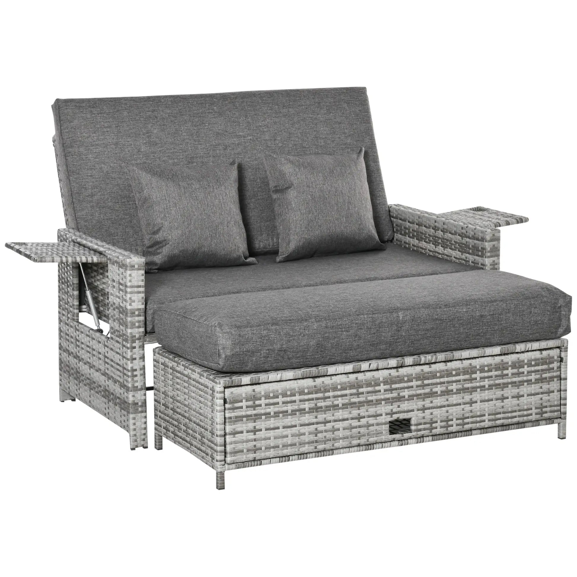 2 Piece Rattan Outdoor Daybed, 2 Seater Sofa Set with Footstool, Grey Patio Furniture Sets at Gallery Canada