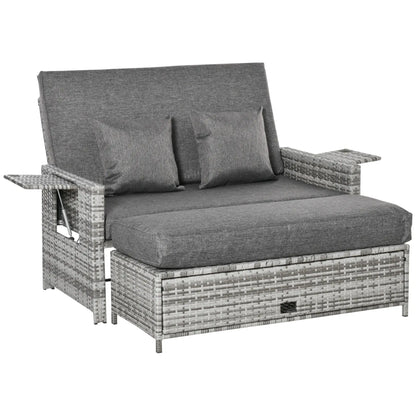 2 Piece Rattan Outdoor Daybed, 2 Seater Sofa Set with Footstool, Grey Patio Furniture Sets at Gallery Canada