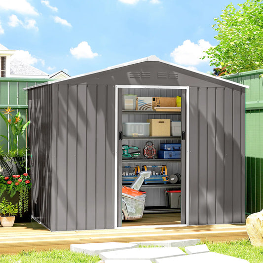 8' x 6' Metal Outdoor Storage Shed, Lockable Sliding Doors, Light Grey Sheds Light Grey at Gallery Canada