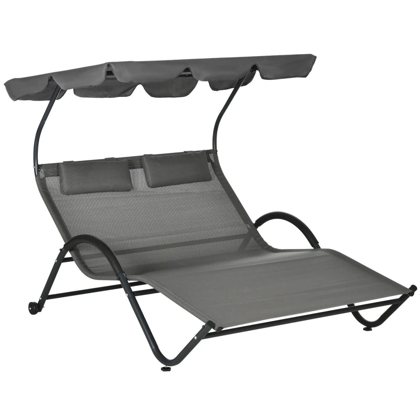 Outdoor Chaise Lounge Chair, Sun Lounger with Sunshade, Wheels, Breathable Mesh, Dark Gray Daybeds at Gallery Canada