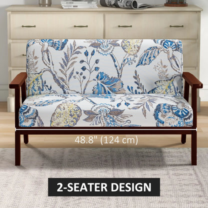 Compact Loveseat Sofa, Linen Fabric, Rubber Wood Legs, Multicolour