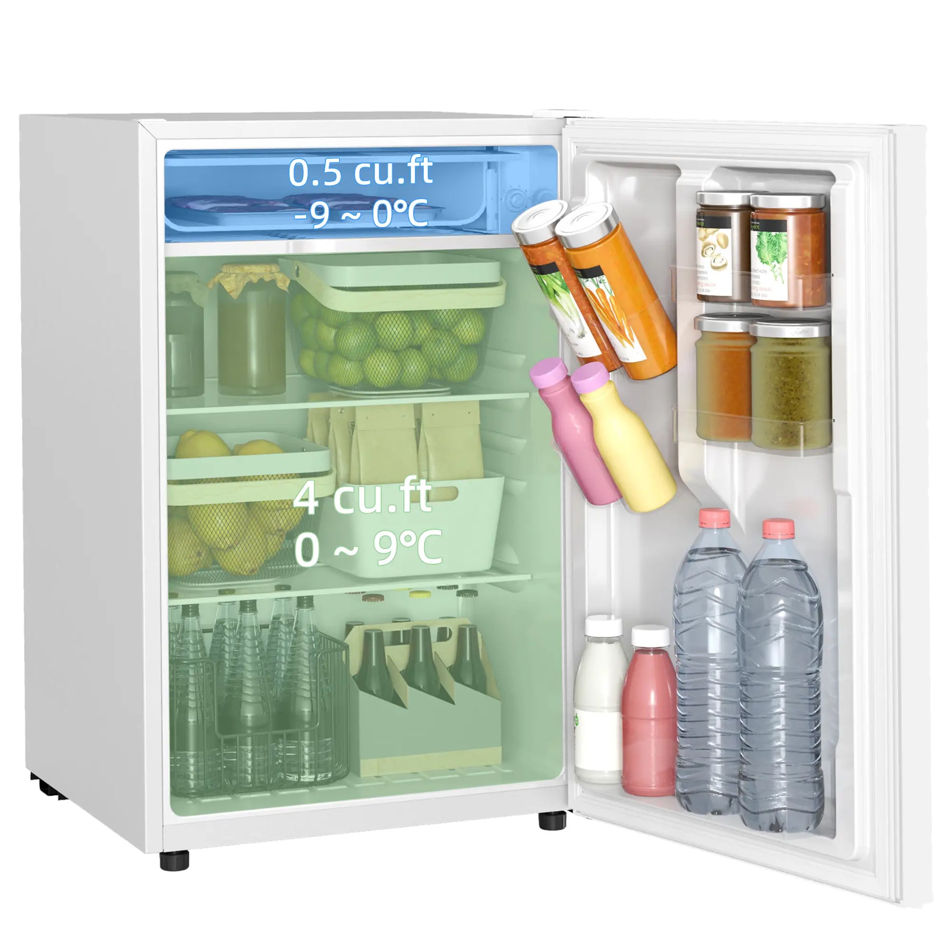4.5 Cu Ft Mini Fridge with Freezer, Wheels, Adjustable Thermostat, White Small Kitchen Appliances at Gallery Canada