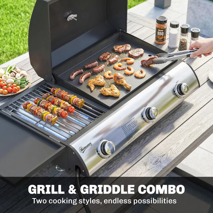 3 Burner Portable Propane Gas Grill Griddle, 28,500 BTU, Black Propane Gas Grills at Gallery Canada
