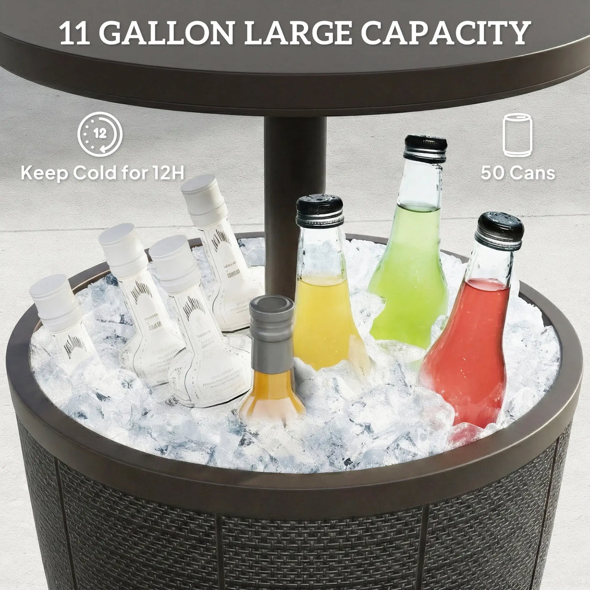 11 Gallon Patio Cooler Side Table, Height Adjustable Top, Drainage Plug, Brown Patio Side Tables at Gallery Canada