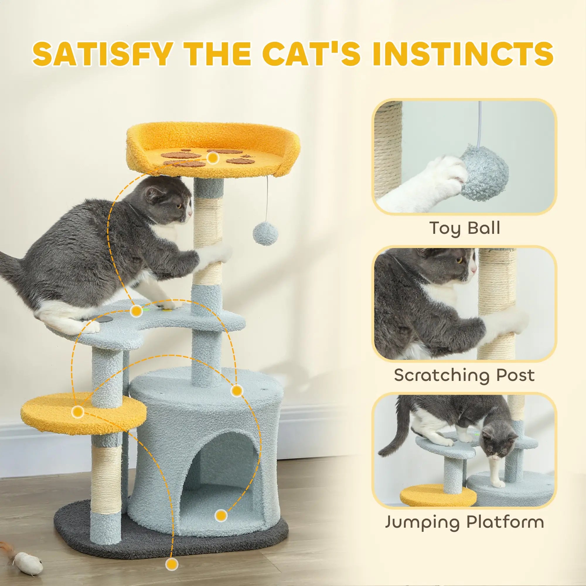 Cat Tree, 31.5 Inch, with Perch, Platform, Condo, Scratching Post, Blue Cat Posts at Gallery Canada