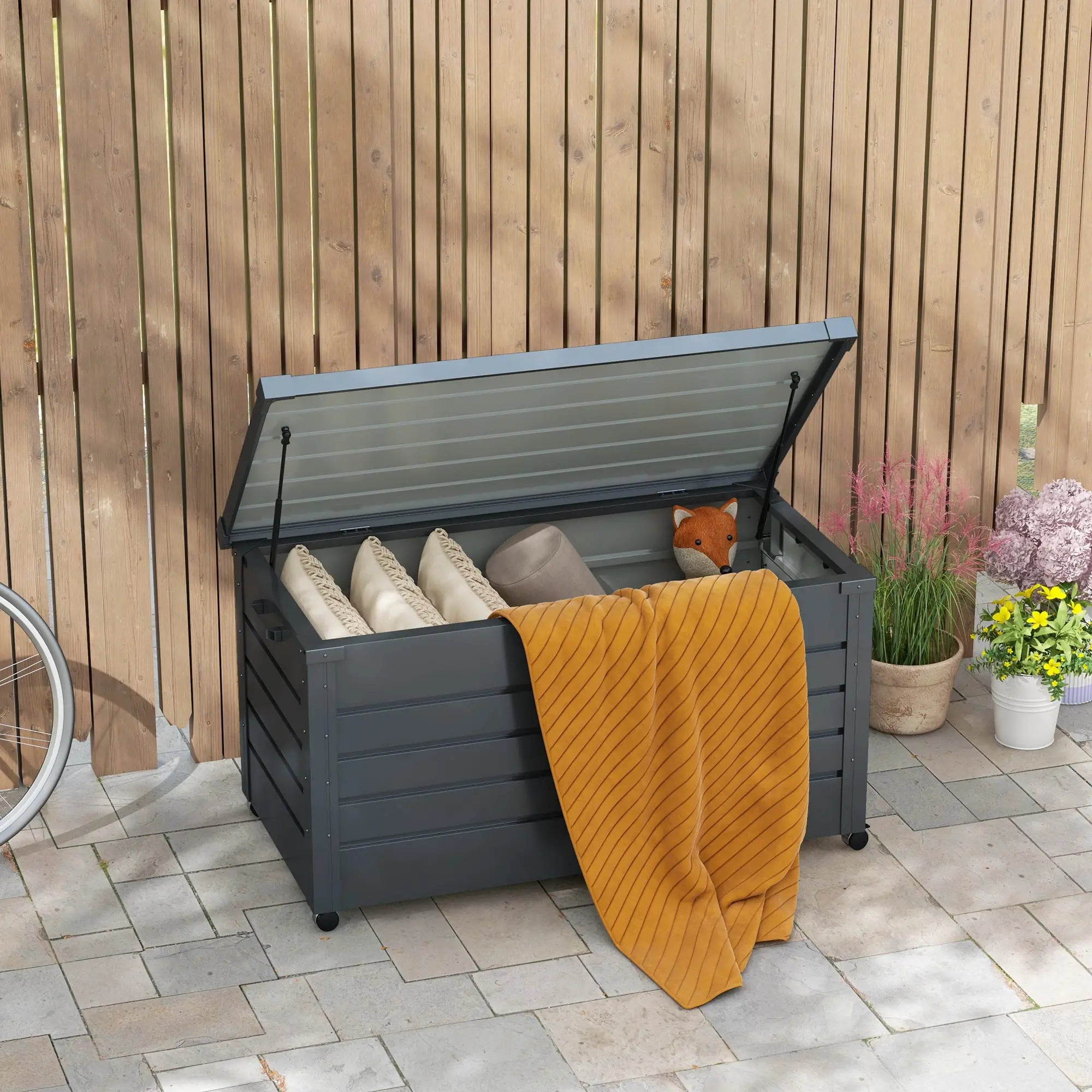 82 Gallon Garden Storage Box, Waterproof, Dark Grey Patio Storage Boxes at Gallery Canada