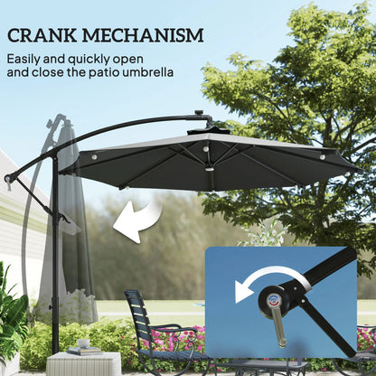 8.8FT Cantilever Patio Umbrella, Solar LED Lights, Crank Handle, Grey Offset Cantilever Umbrellas at Gallery Canada