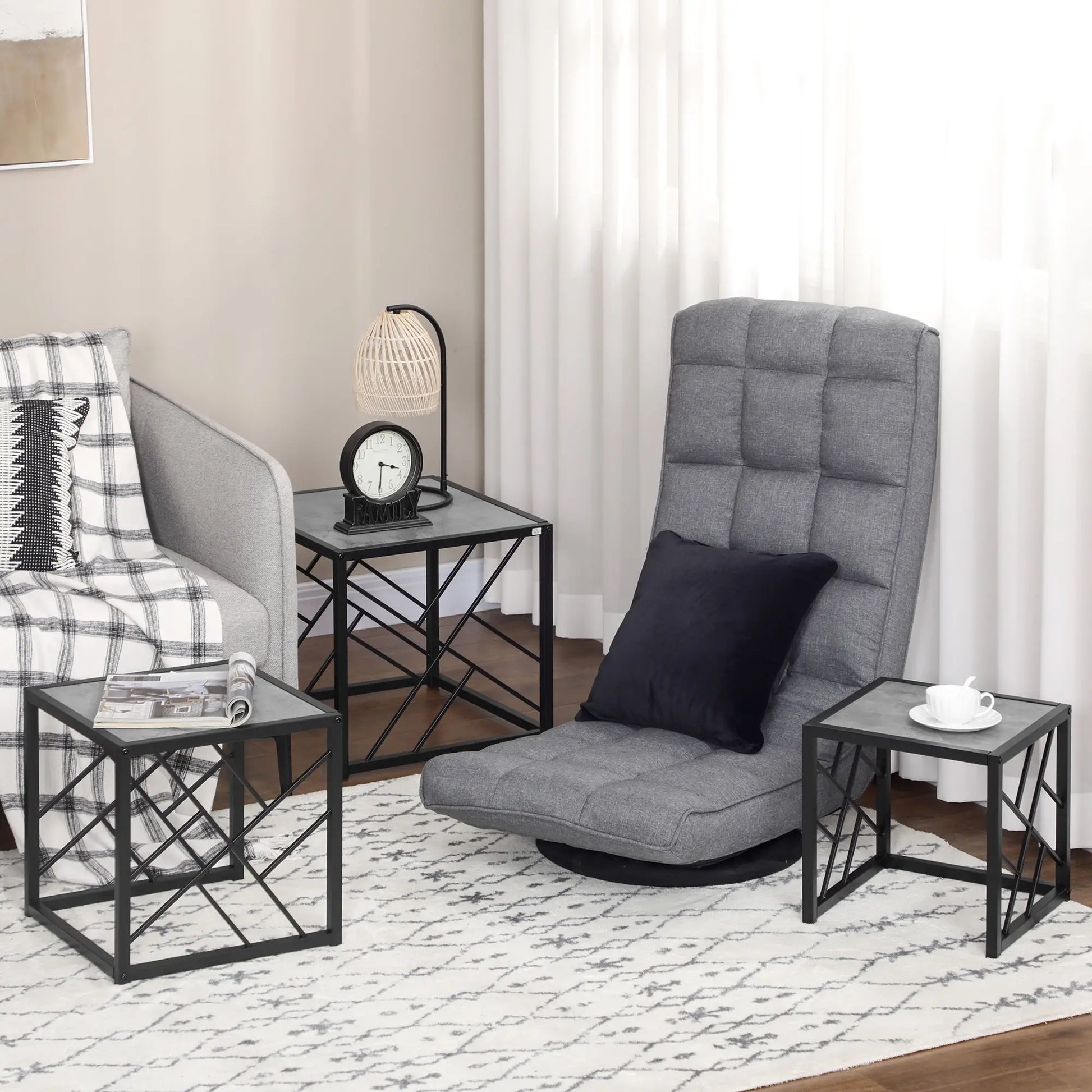 Square Nest of Tables Set of 3, Metal Frame, for Living Room, Grey Coffee Tables at Gallery Canada