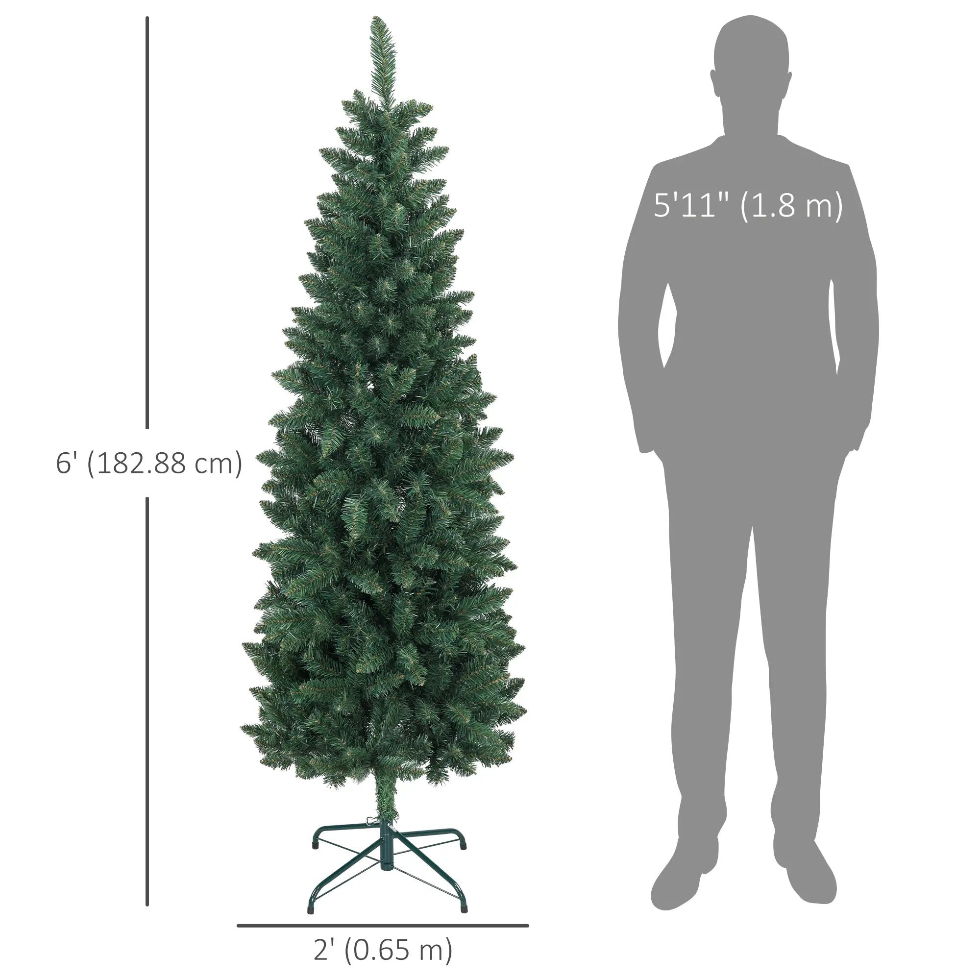 6ft Pencil Artificial Christmas Tree, 479 Branch Tips, Steel Base, Green Pencil Christmas Trees at Gallery Canada