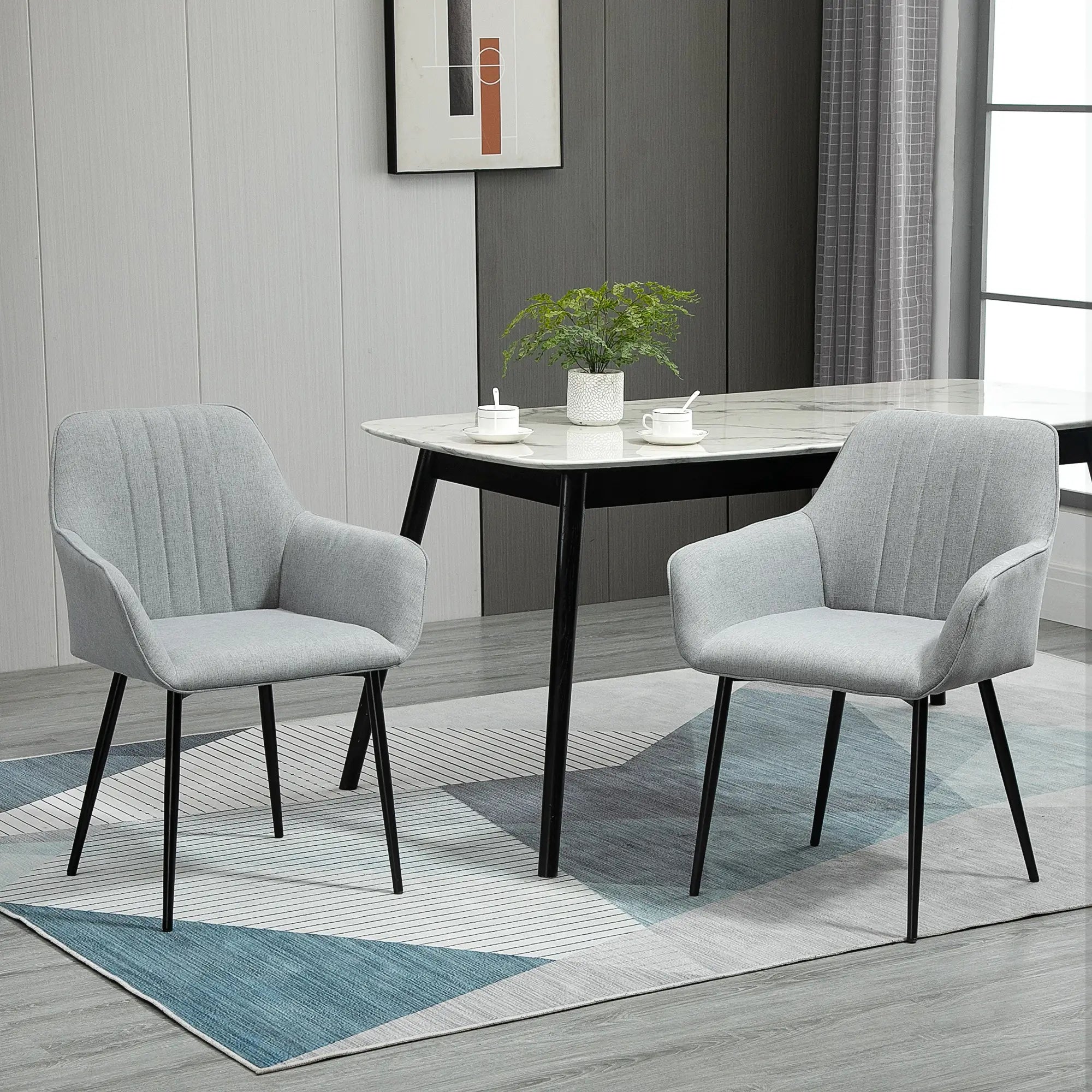 Upholstered Linen Dining Chairs, Set of 2, Metal Legs, Light Grey Bar Stools at Gallery Canada