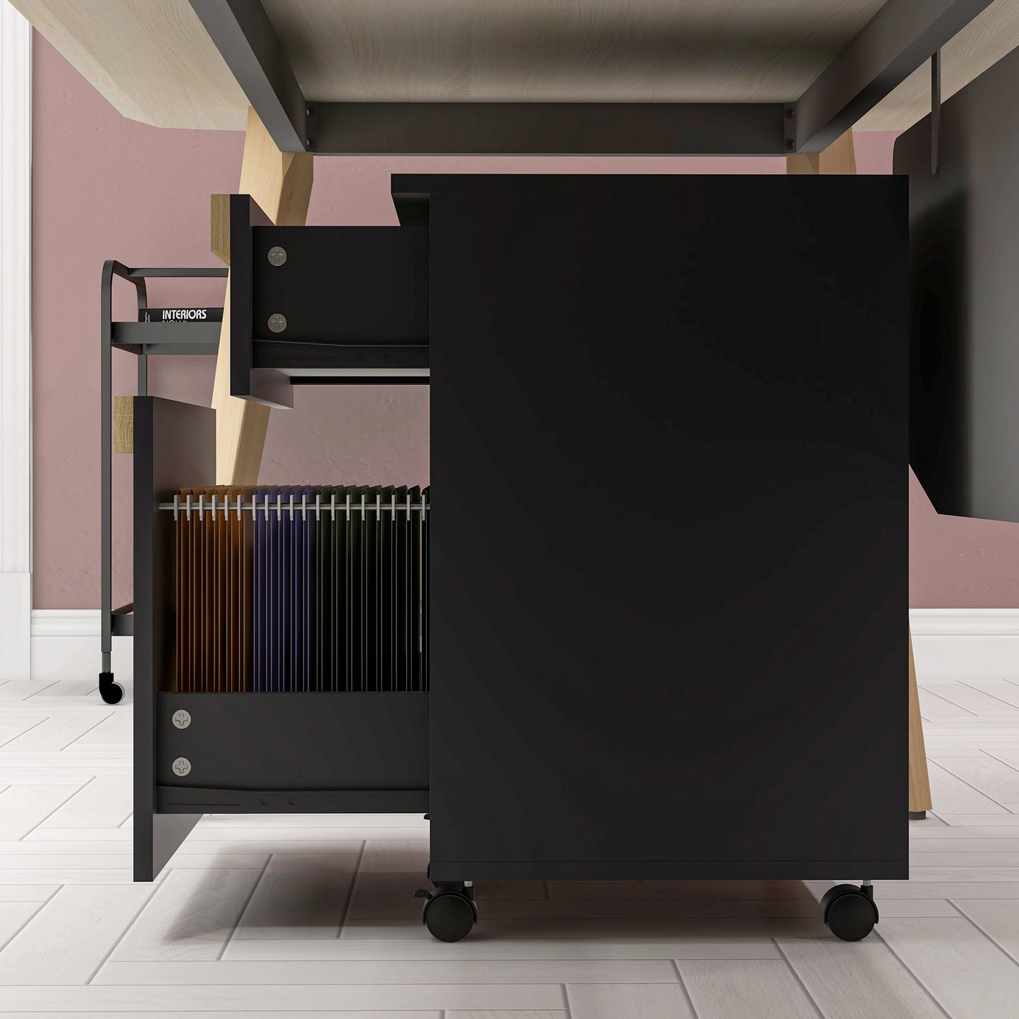 Mobile Filing Cabinet, 2 Drawers, 5 Wheels, Wood Grain, Black Office Cabinets & Cupboards at Gallery Canada