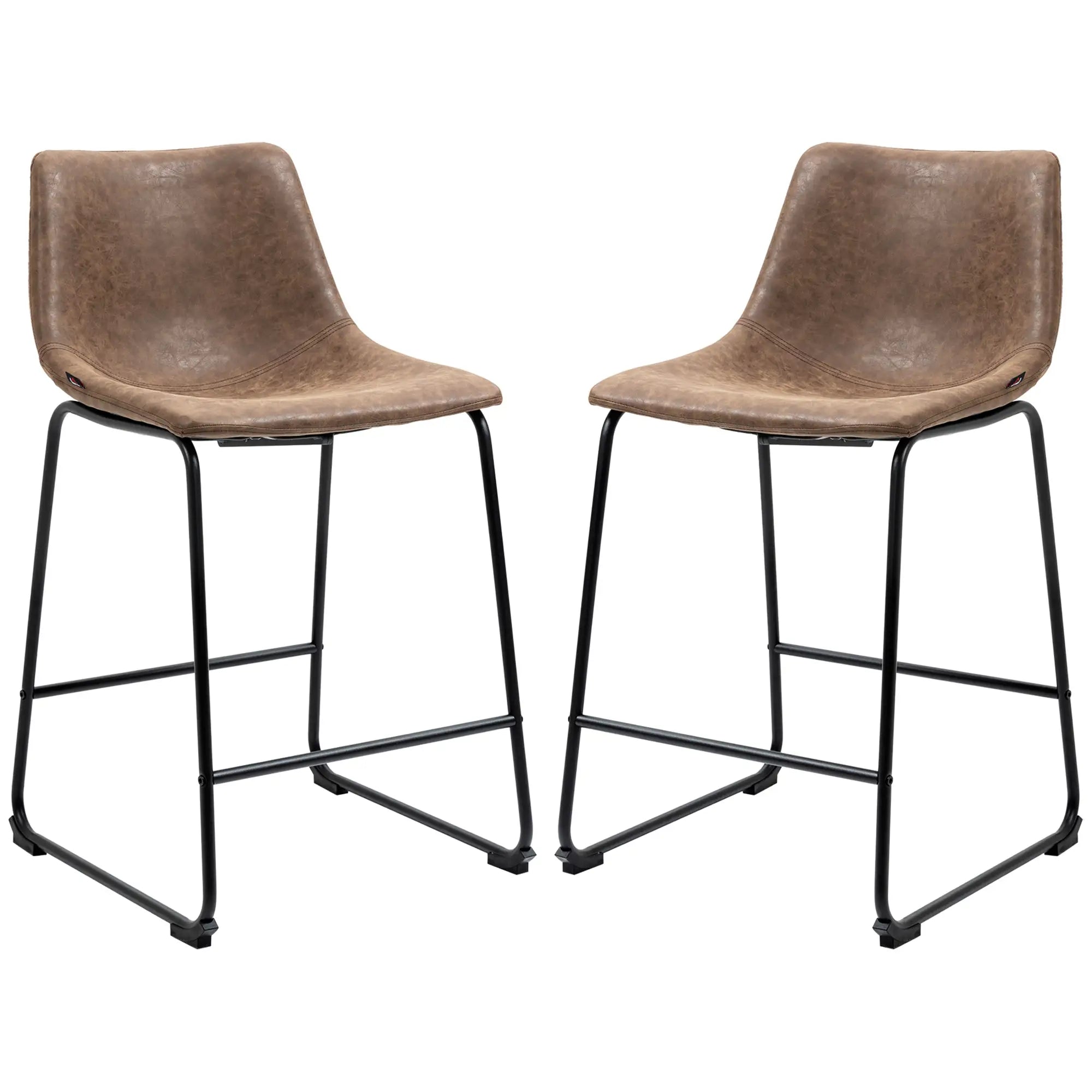 Vintage PU Leather Bar Stools, Set of 2, Counter Height, Brown Bar Stools at Gallery Canada
