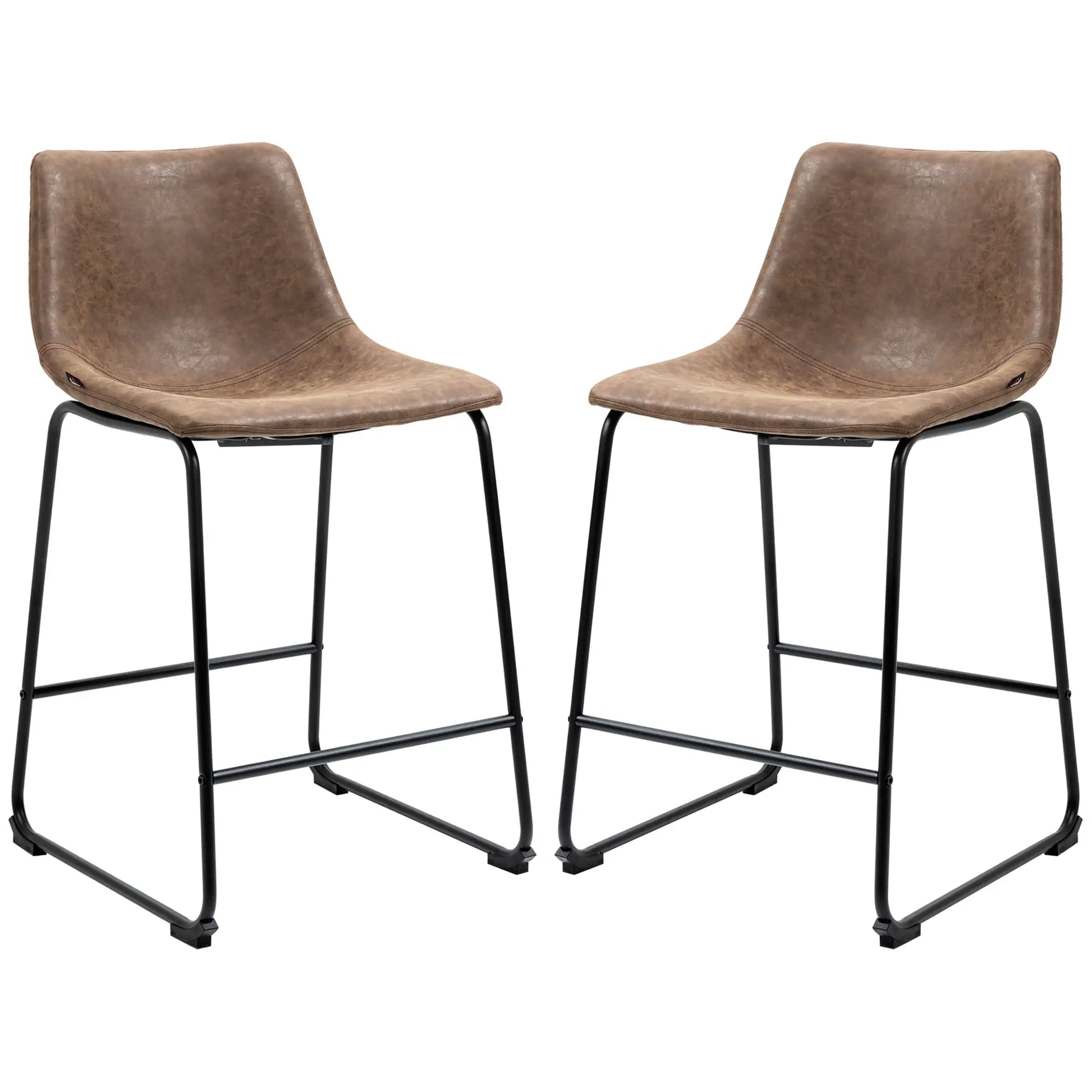 Vintage PU Leather Bar Stools, Set of 2, Counter Height, Brown Bar Stools at Gallery Canada