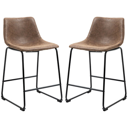 Vintage PU Leather Bar Stools, Set of 2, Counter Height, Brown Bar Stools at Gallery Canada