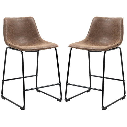 Vintage PU Leather Bar Stools, Set of 2, Counter Height, Brown Bar Stools Brown at Gallery Canada