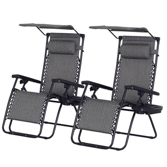 2 Piece Foldable Lounge Chair with Canopy, Outdoor Zero Gravity Chair, Dark Grey Lounger Chairs Dark Grey at Gallery Canada