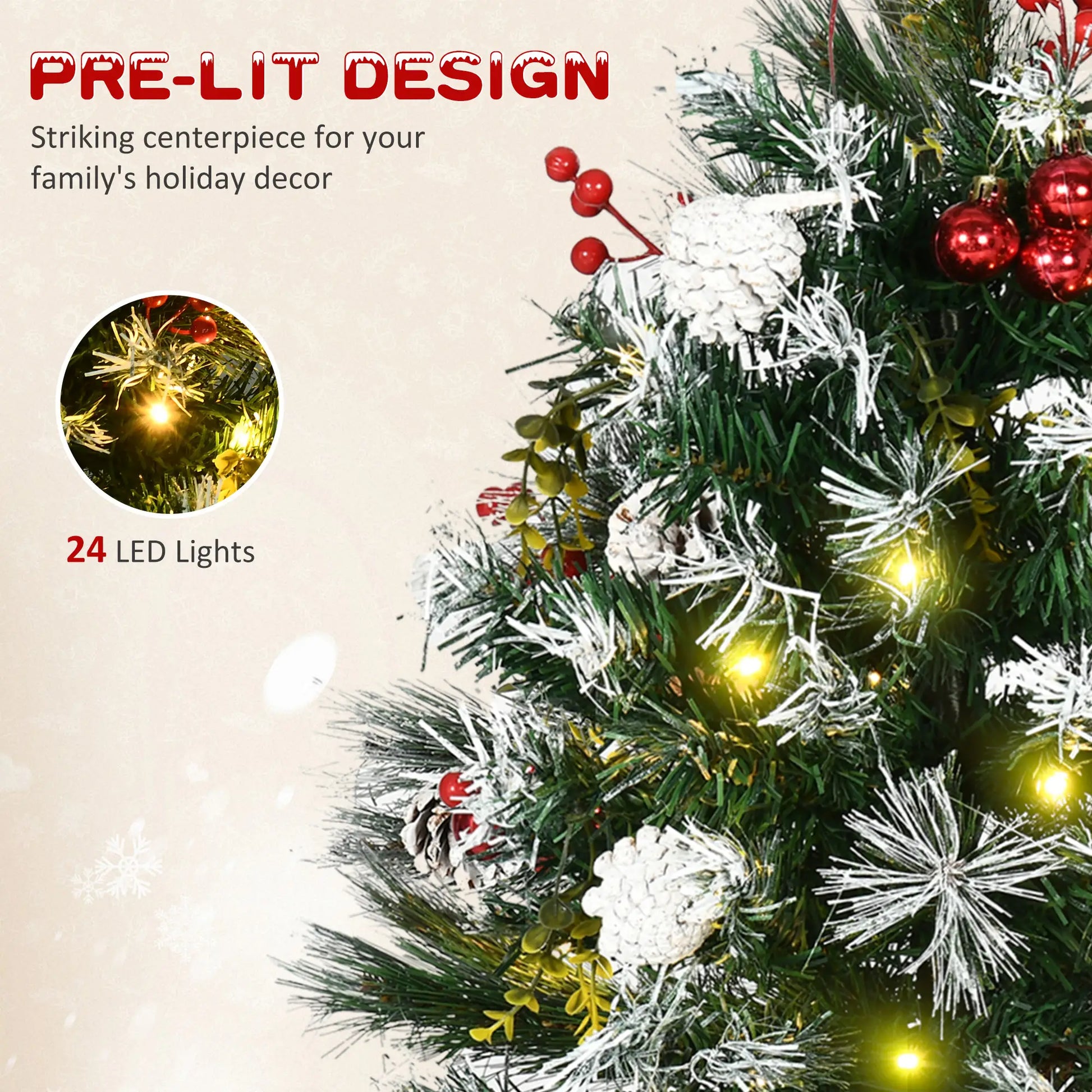 2 Foot Prelit Artificial Christmas Tree, 70 Branches, Warm White LED, Red Berries, Pine Cones, Green Pre Lit Christmas Trees at Gallery Canada