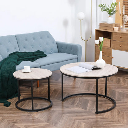 Nesting Coffee Tables Set of 2, Round, Metal Frame, Wood Grain, Grey Living Room Furniture at Gallery Canada