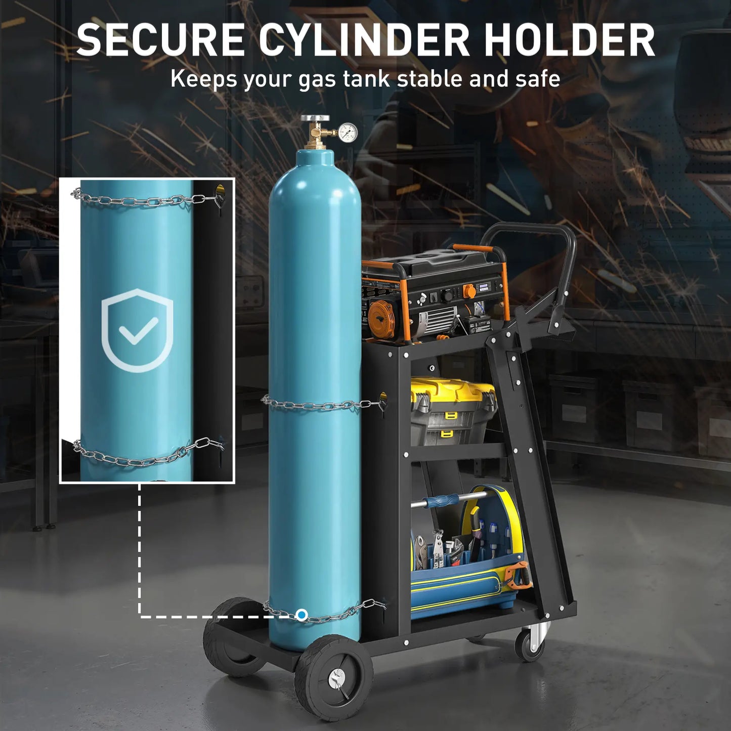 Welding Utility Cart 3-Tier Heavy Duty Rolling Tool Cart with Gas Cylinder Holder Black Tool Organizers at Gallery Canada