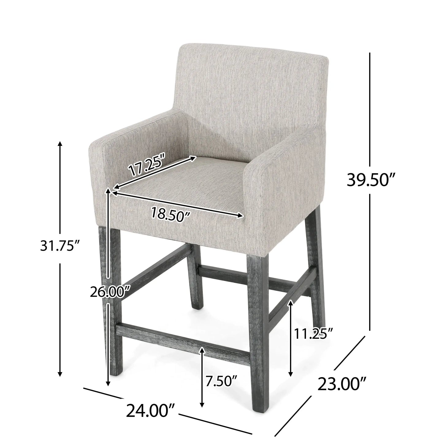 Upholstered Counter Stool, Rubberwood Frame, 24" L x 23" W x 39.5" H, Light Grey Bar Stools at Gallery Canada