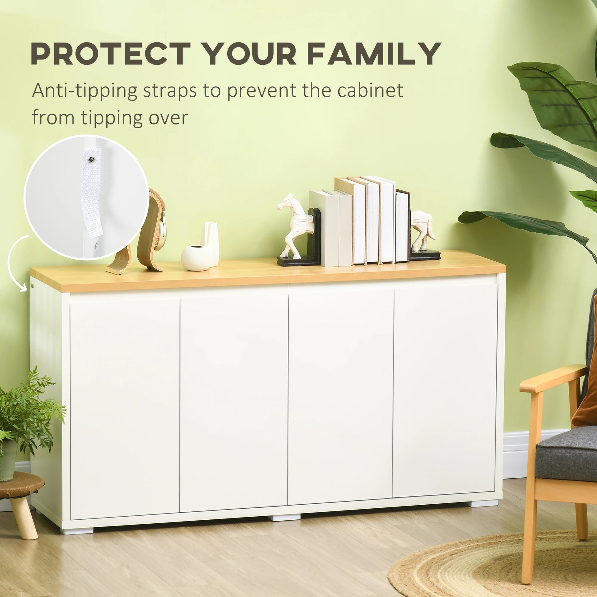 Sideboard Cabinet, Buffet Table, 2 Double Doors, Adjustable Shelves, White Bar Cabinets at Gallery Canada