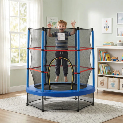 55" Kids Trampoline with Enclosure Net, Indoor/Outdoor, Age 3-6, Blue Trampolines at Gallery Canada