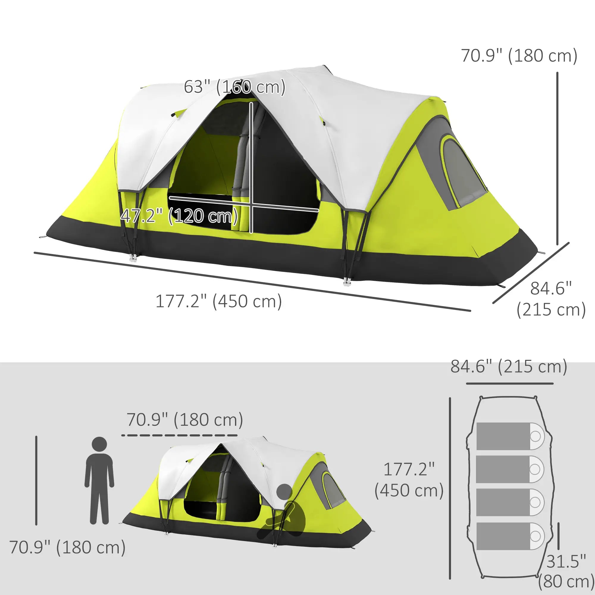 6-8 Man Camping Tent, 2000mm Waterproof Rainfly, Carry Bag, Green Camping Tents at Gallery Canada
