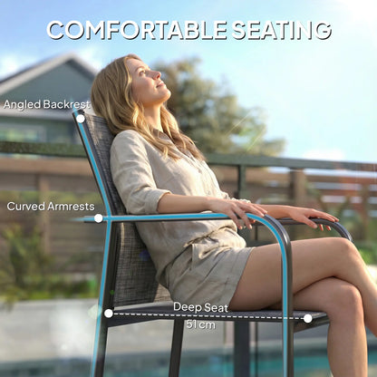 Stackable Patio Chairs Set of 4, 20" Deep Seat, All Weather Mesh, Grey Outdoor Dining Sets at Gallery Canada