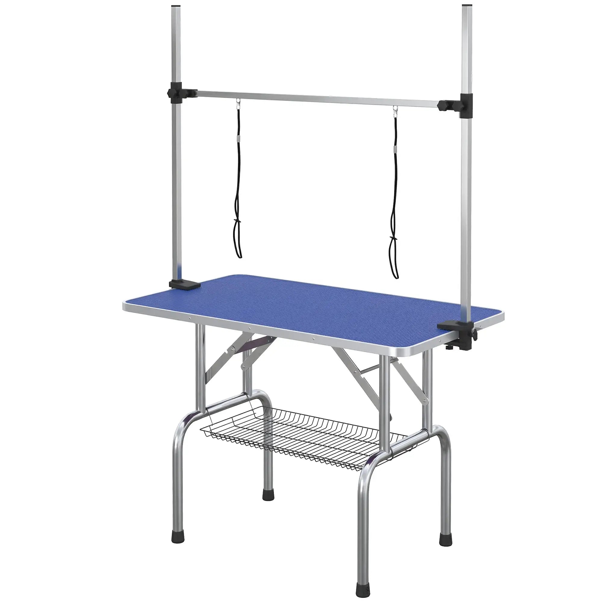 Adjustable Dog Grooming Table, 2 Safety Slings, Storage Basket, Blue Dog Grooming Tables at Gallery Canada