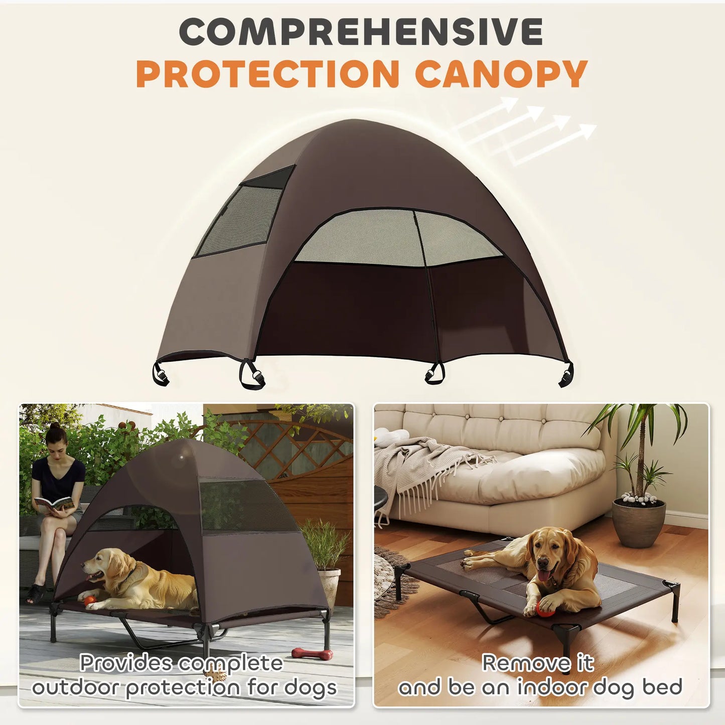Elevated Dog Bed With Canopy, Washable Mesh Steel Frame, 41.7" x 29.9" x 39", Coffee Elevated Dog Beds at Gallery Canada