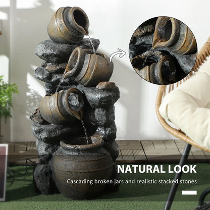 28.3" Solar Water Fountain, 4-Tier Resin Cascading Jars with LED Lights Water Fountains at Gallery Canada