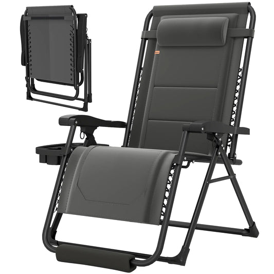 Zero Gravity Chair, Reclining Outdoor Lounger, 400 LBS Capacity, Dark Grey Lounger Chairs Dark Grey, Black at Gallery Canada