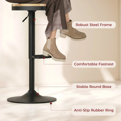 Wood Swivel Barstools Set Of 2, Adjustable Height, Natural Wood And Black, Black Bar Stools at Gallery Canada