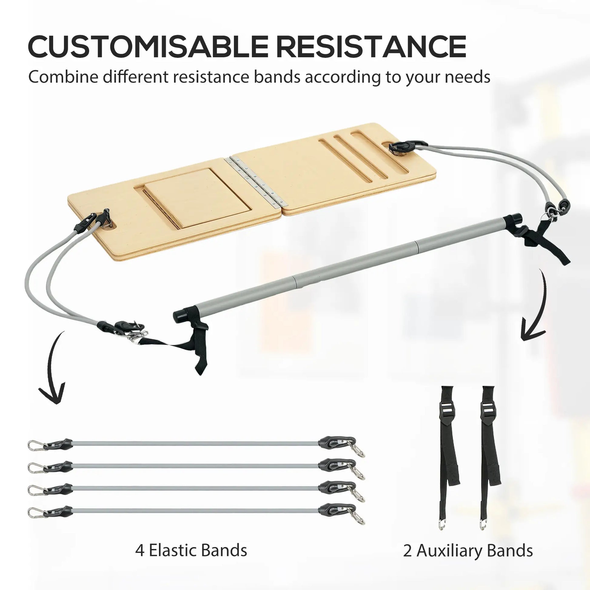 Pilates Bar Kit, Resistance Bands, Foldable Calf Stretch Board, Grey More-Strength Training Equipment at Gallery Canada