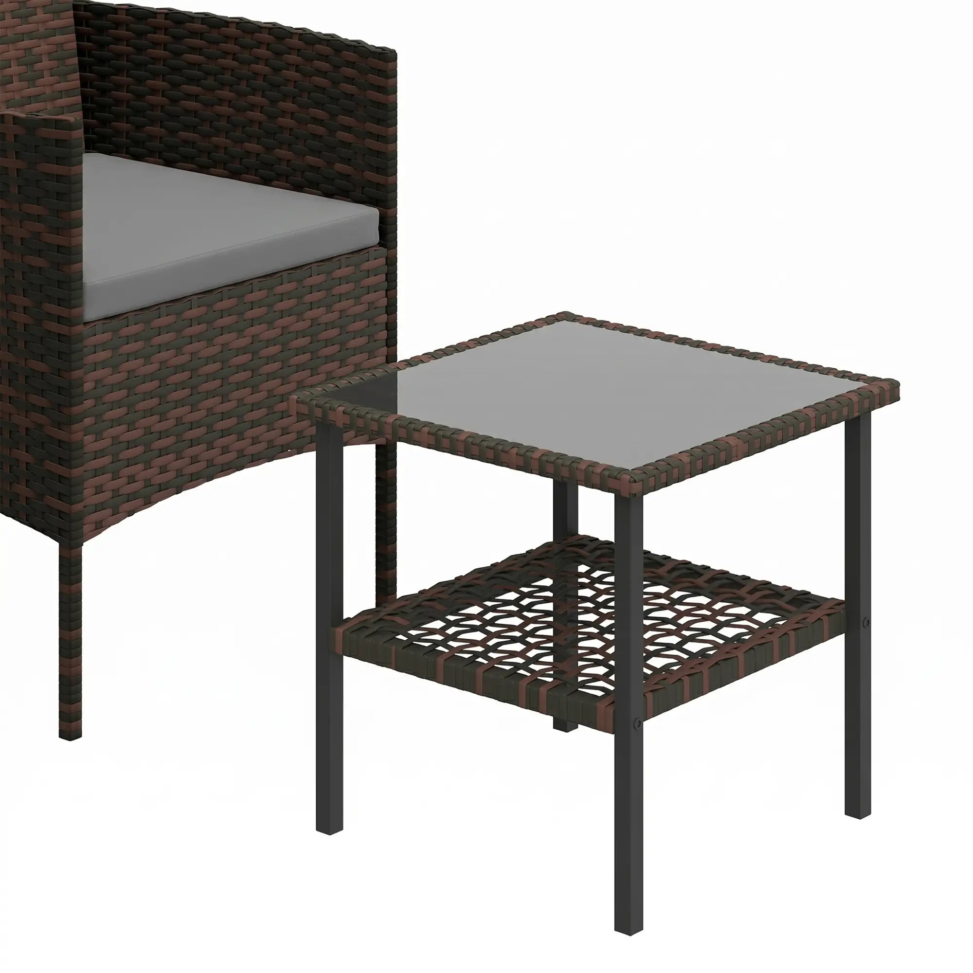 3 Piece Wicker Bistro Set, 2-Tier Glass Top Table, Dark Grey Patio Furniture Sets at Gallery Canada