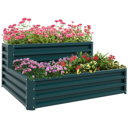 2 Tier Galvanized Raised Garden Bed, Steel Planter Box, 47" x 40" x 23", Green Raised Garden Beds at Gallery Canada