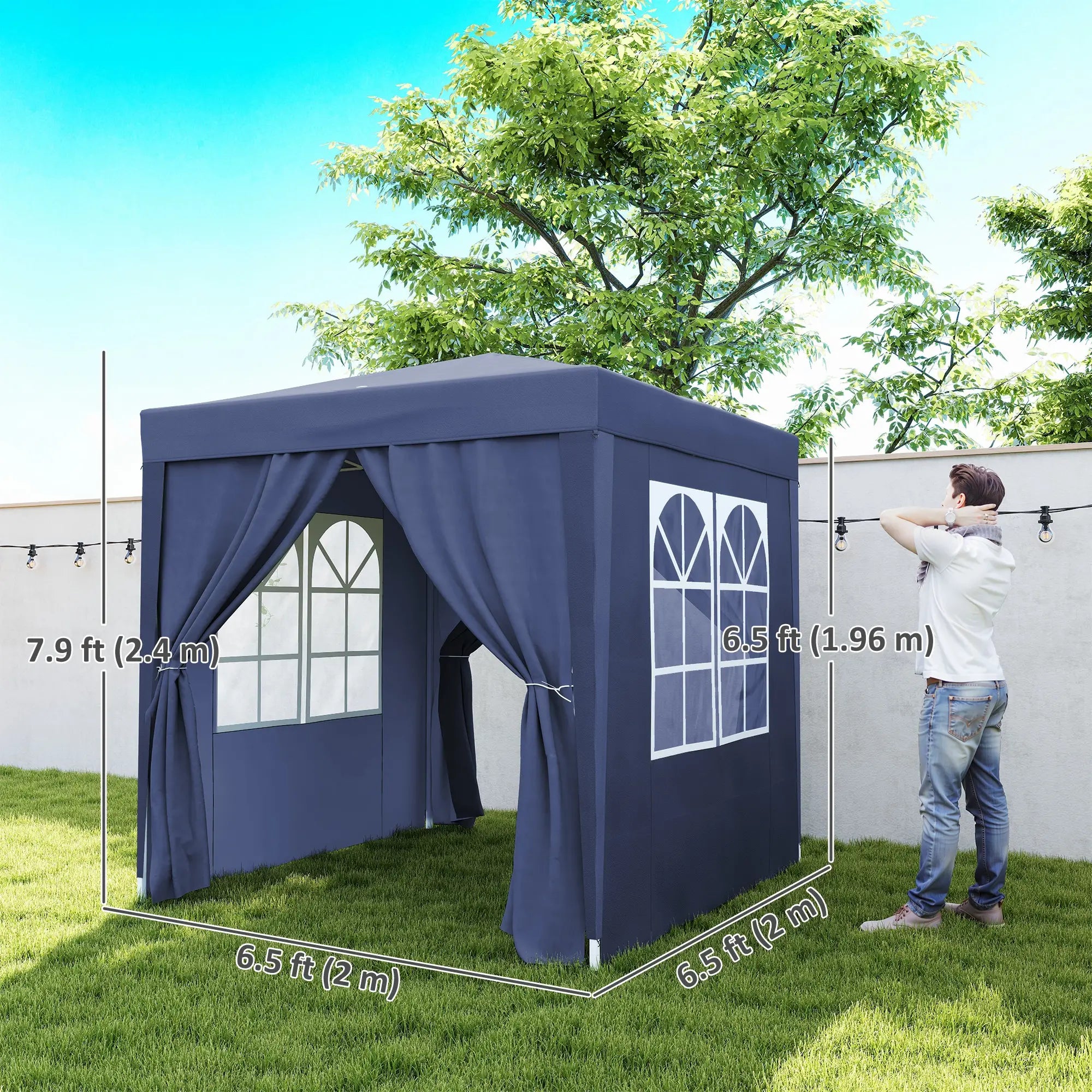 6.6'x6.6' Pop Up Canopy Tent, With Sidewalls And Carry Bag, Blue Pop Up Canopies at Gallery Canada