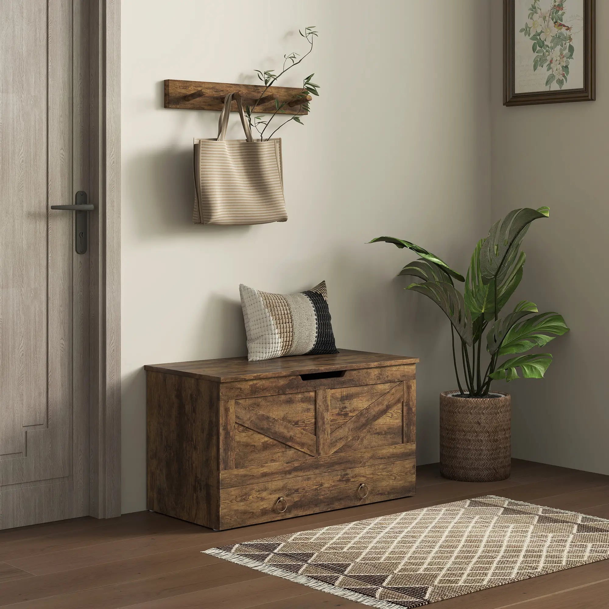 31.5 Inches Storage Chest, Wooden Box, Rustic Brown, Brown Storage Cabinets at Gallery Canada