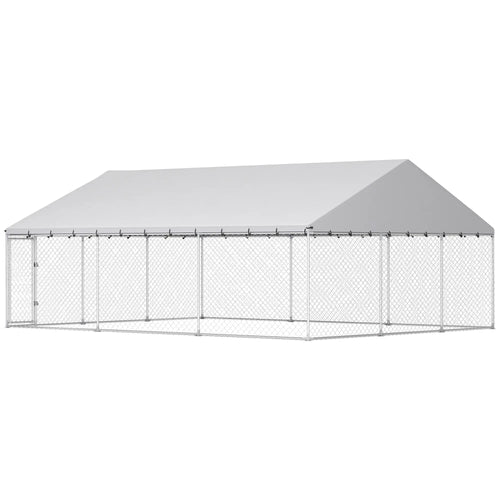Galvanized Steel Dog Kennel With Roof, 19.7' x 14.8' x 7.9'