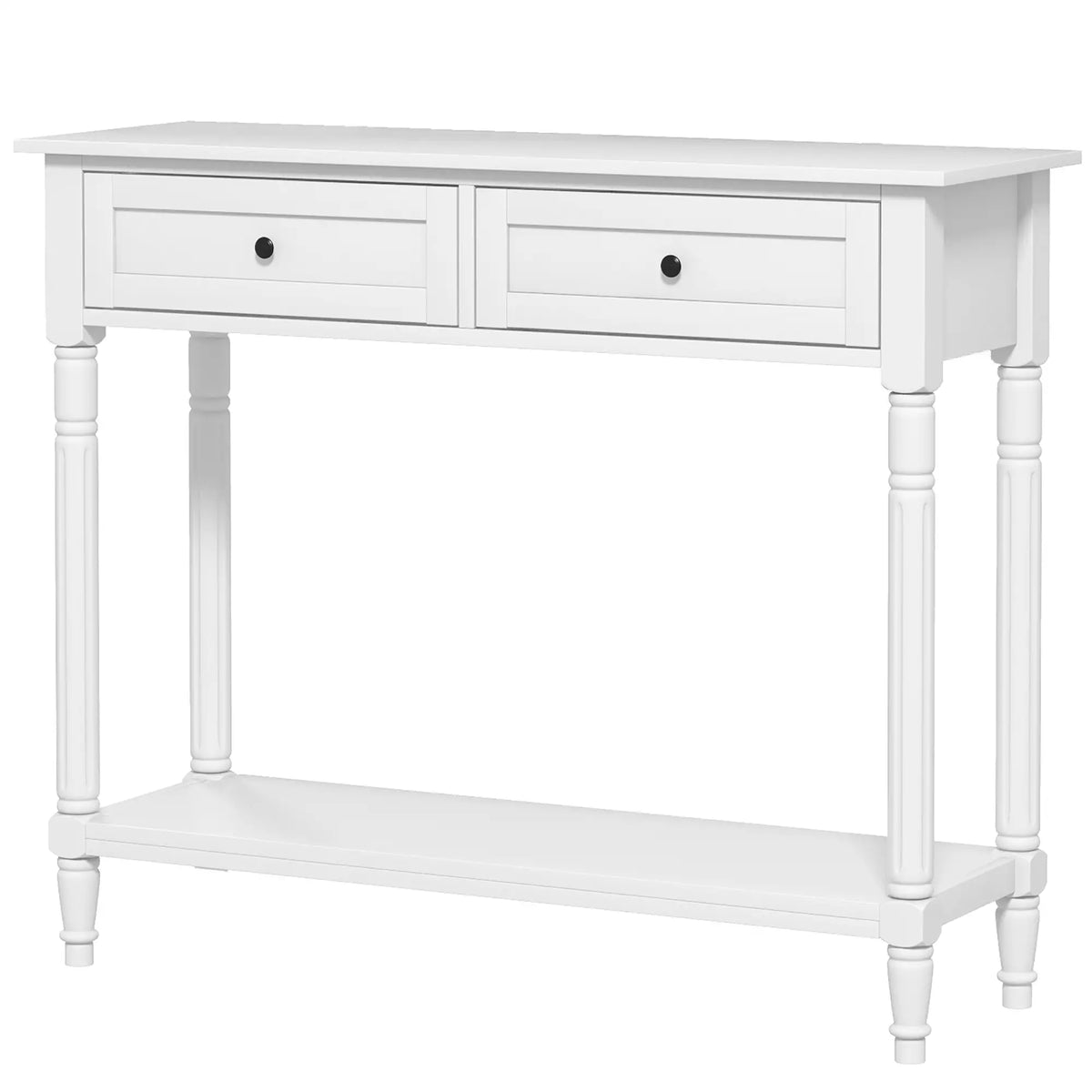Modern Hallway Console Table, 2 Drawers, Storage Shelf, Turned Legs, White Console Tables White at Gallery Canada