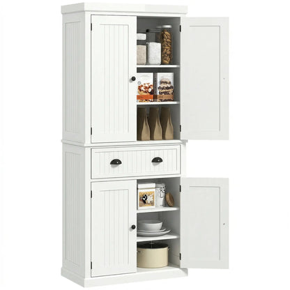 72" Kitchen Pantry, Storage Cabinet with Drawer, Doors, Cream White