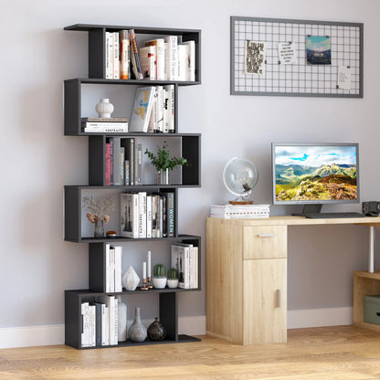 Wooden S Shape Bookcase, 6 Shelves, Storage Display, Home Office Display Bookshelves at Gallery Canada