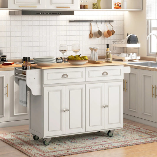 Kitchen Island with Storage, Drop Leaf, Rubber Wood Top, Cream White Kitchen Islands & Kitchen Carts Cream at Gallery Canada