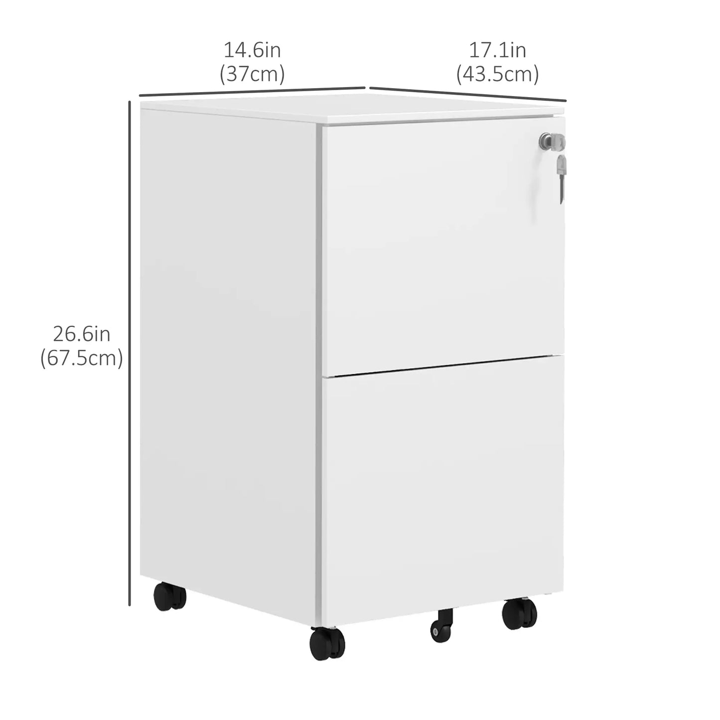 2-Drawer Steel Filing Cabinet on Wheels, Lockable, Adjustable Hanging Bar, White Office Cabinets & Cupboards at Gallery Canada