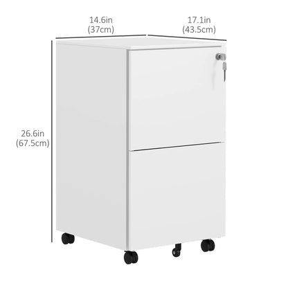2-Drawer Steel Filing Cabinet on Wheels, Lockable, Adjustable Hanging Bar, White Office Cabinets & Cupboards at Gallery Canada