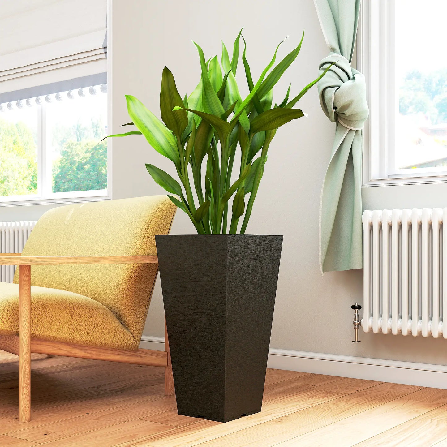23" Tall Planters Set Of 2, Indoor Outdoor Stackable, Black Marble Finish, Black Planter Set at Gallery Canada