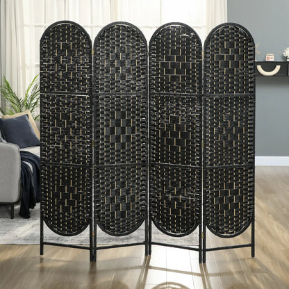 Bohemian Privacy Screen, 4 Panel Folding Room Divider, Arched Top, Black Room Dividers at Gallery Canada